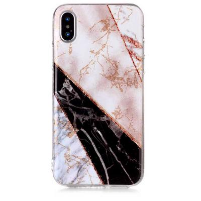Color Painting Marble Pattern Soft TPU Back Cover Case for iPhone X - Black