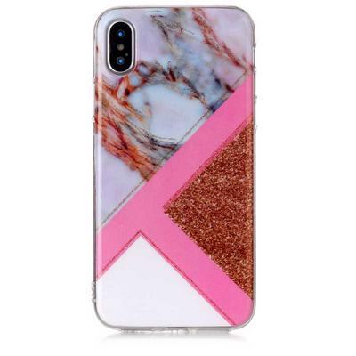 Color Painting Marble Pattern Soft TPU Back Cover Case for iPhone X - Pink