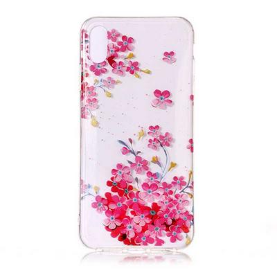 Colored Painting Transparent Soft TPU Back Cover Case for iPhone X / XS - Blossom