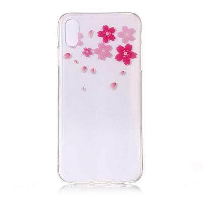 Colored Painting Transparent Soft TPU Back Cover Case for iPhone Xs Max 6.5 - Sakura Flower