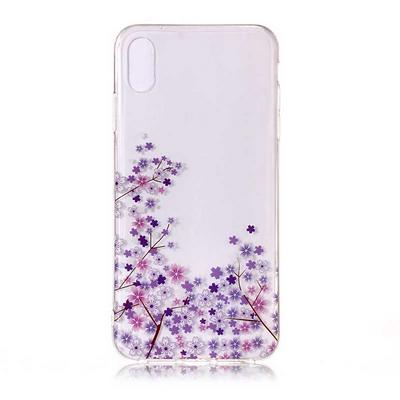 Colored Painting Transparent Soft TPU Back Cover Case for iPhone Xs Max 6.5 - Sakura Purple