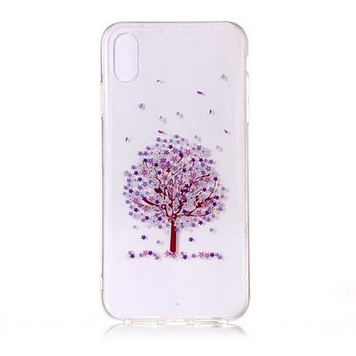 Colored Painting Transparent Soft TPU Back Cover Case for iPhone Xs Max 6.5 - Sakura Purple Tree