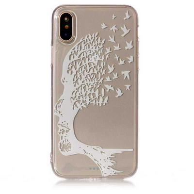 Colored Painting Transparent Soft TPU Back Cover Case for iPhone X / XS - White Wave