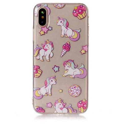 Colored Painting Transparent Soft TPU Back Cover Case for iPhone X / XS - Pegasus