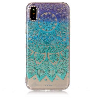Colored Painting Transparent Soft TPU Back Cover Case for iPhone X / XS - Cyan