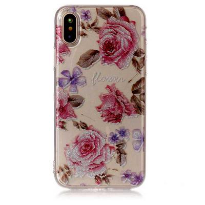 Colored Painting Transparent Soft TPU Back Cover Case for iPhone X / XS - Flower