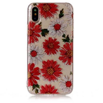 Colored Painting Transparent Soft TPU Back Cover Case for iPhone X / XS - Chrysanthemum