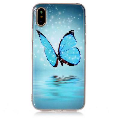 Colored Painting Transparent Soft TPU Back Cover Case for iPhone X / XS - Blue