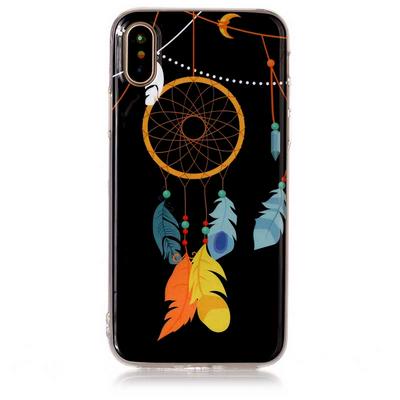 Colored Painting Transparent Soft TPU Back Cover Case for iPhone X / XS - Black