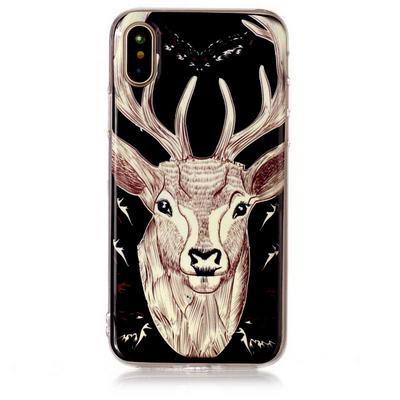 Colored Painting Transparent Soft TPU Back Cover Case for iPhone X / XS - Deer 