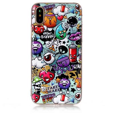 Colored Painting Transparent Soft TPU Back Cover Case for iPhone X / XS - Cartoon