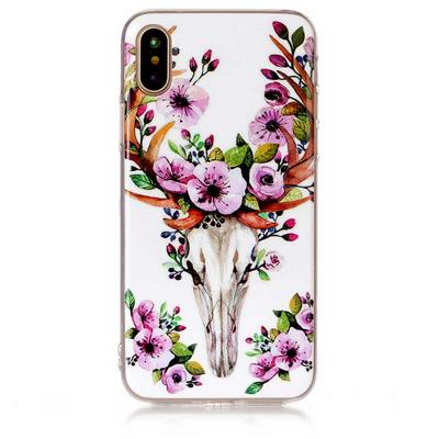 Colored Painting Transparent Soft TPU Back Cover Case for iPhone X / XS - Wreath