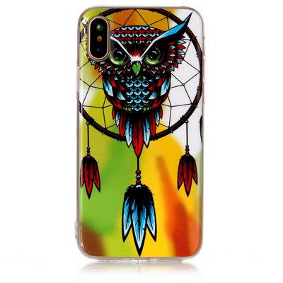 Colored Painting Transparent Soft TPU Back Cover Case for iPhone X / XS - Owl 