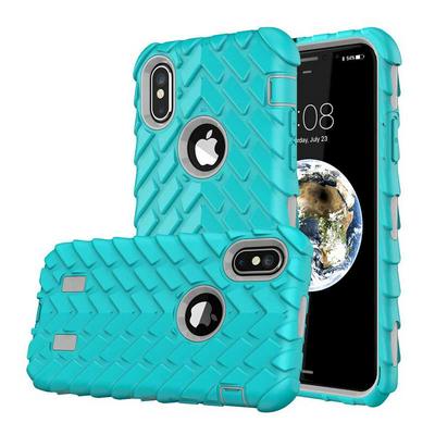 Tire Pattern Color Version 3 in 1 Detachable Shock Absorption Bumper Design Extra Side Grip Hard PC + Soft Silicone Hybrid Back Cover Case for iPhone X - Baby Blue + Grey
