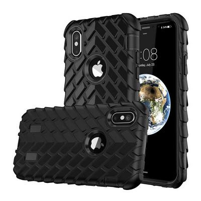 Tire Pattern Color Version 3 in 1 Detachable Shock Absorption Bumper Design Extra Side Grip Hard PC + Soft Silicone Hybrid Back Cover Case for iPhone X - Black