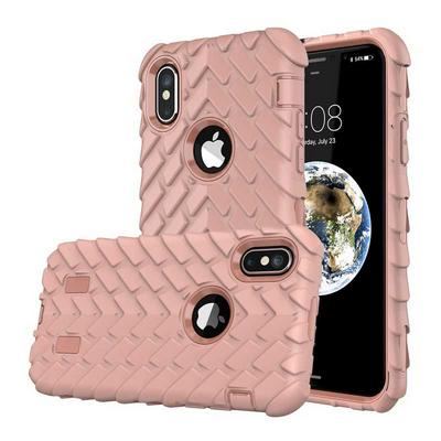 Tire Pattern Color Version 3 in 1 Detachable Shock Absorption Bumper Design Extra Side Grip Hard PC + Soft Silicone Hybrid Back Cover Case for iPhone X - Rose Gold
