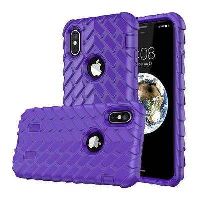 Tire Pattern Color Version 3 in 1 Detachable Shock Absorption Bumper Design Extra Side Grip Hard PC + Soft Silicone Hybrid Back Cover Case for iPhone X - Purple