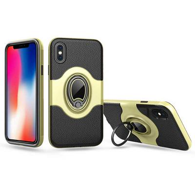 Car Holder Support Magnetic Suction Detachable Hard PC + PU Leather Coated TPU with 360° Rotation Stand Back Cover Case for iPhone X - Yellow