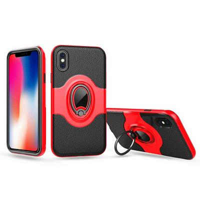 Car Holder Support Magnetic Suction Detachable Hard PC + PU Leather Coated TPU with 360° Rotation Stand Back Cover Case for iPhone X - Red