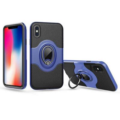 Car Holder Support Magnetic Suction Detachable Hard PC + PU Leather Coated TPU with 360° Rotation Stand Back Cover Case for iPhone X - Blue