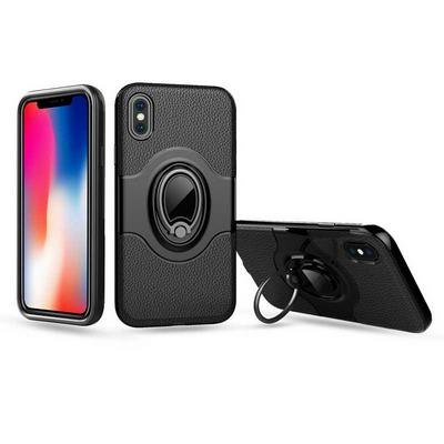 Car Holder Support Magnetic Suction Detachable Hard PC + PU Leather Coated TPU with 360° Rotation Stand Back Cover Case for iPhone X - Black