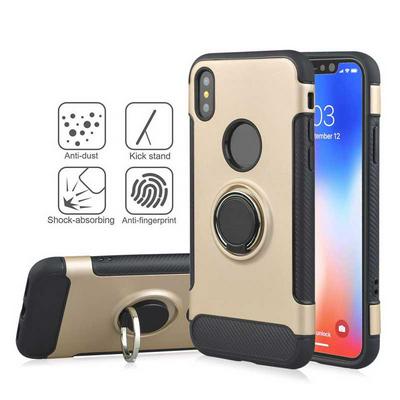 Angibabe Carbon Fiber Shockproof 2 in 1 Hard PC + Soft TPU with Magnetic Adsorption and 360° Rotatable Bracket Back Cover Protective Case for iPhone X - Rose Gold