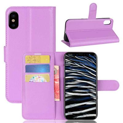 Litchi Pattern Side Flip PU Leather + Soft TPU Card Slots with Stand and Magnetic Buckle Case for iPhone X - Purple