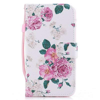 Color Painting Wrist Strap Side Flip PU Leather + Soft TPU Magnetic Buckle with Card Slots and Stand Wallet Case for iPhone X - Pink Flowers
