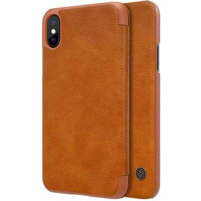 Nillkin Qin Series Solid Color Ultrathin with Card Holder Slot PU Leather + Hard PC Case for iPhone X - Brown