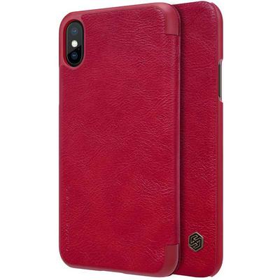 Nillkin Qin Series Solid Color Ultrathin with Card Holder Slot PU Leather + Hard PC Case for iPhone X - Red