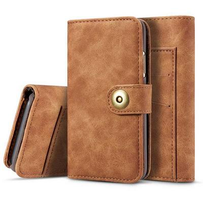 Retro Style Side Flip PU Leather + Detachable Magnetic Adsorption Soft TPU Card Slots with Picture Frame and Magnetic Buckle Case for iPhone X - Khaki