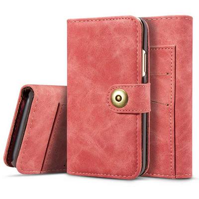 Retro Style Side Flip PU Leather + Detachable Magnetic Adsorption Soft TPU Card Slots with Picture Frame and Magnetic Buckle Case for iPhone X - Red