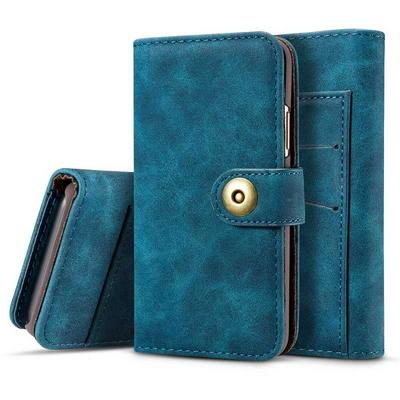 Retro Style Side Flip PU Leather + Detachable Magnetic Adsorption Soft TPU Card Slots with Picture Frame and Magnetic Buckle Case for iPhone X - Blue