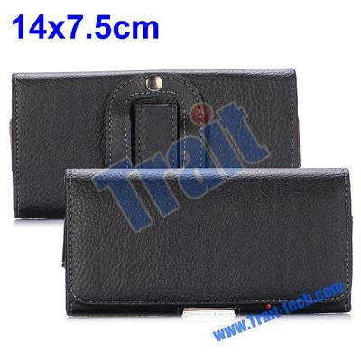 14x7.5cm Black Lichee Pattern Commercial Style Universal Waist Belt Clip Snap-Fastener Magnetic Flip Leather Holster Case for iPhone 6 4.7 inch/Samsung Galaxy S3 S4