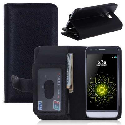 Lichee Pattern Wallet Style Double Layers Multifunctional PU Leather + Hard PC Card Holder with Stand and Magnetic Buckle Case for LG G5 / H850 / H840 - Black