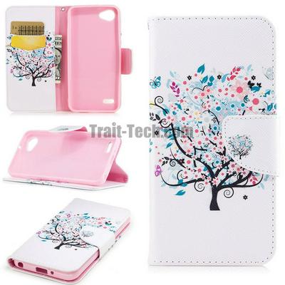 Color Painted Wallet Style Side Flip PU Leather + Soft TPU Card Slots with Stand and Magnetic Buckle Protective Phone Case for LG Q6 / Q6 Plus - Butterfly Tree