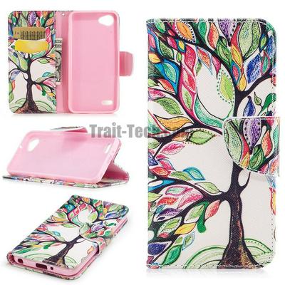 Color Painted Wallet Style Side Flip PU Leather + Soft TPU Card Slots with Stand and Magnetic Buckle Protective Phone Case for LG Q6 / Q6 Plus - Colorful Tree