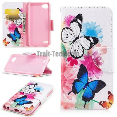 Color Painted Wallet Style Side Flip PU Leather + Soft TPU Card Slots with Stand and Magnetic Buckle Protective Phone Case for LG Q6 / Q6 Plus - Butterflies and Flowers