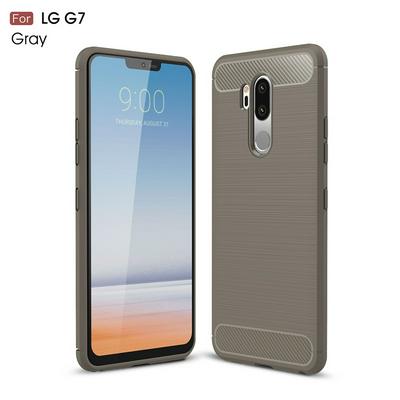 Carbon Fiber Pattern Brushed Metal Soft TPU Back Cover Case for LG G7 - Grey