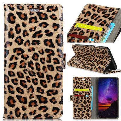 Colored Painting Wallet Style Magnetic Flip Stand TPU + PU Leather Case for LG G7 - Leopard