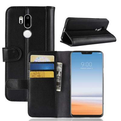 Solid Color Side Flip Anti-Scratch Genuine Leather + Soft TPU Card Slots with Magnetic Buckle and Stand Wallet Protective Case for LG G7 - Black