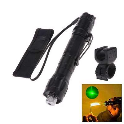 1mw 532nm Green Beam Flashlight Adjustable Focus Laser Pointer Kit with Rotating Star Cap - Black