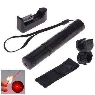 1mw 650nm Red Beam Flashlight Adjustable Focus Laser Pointer Kit with Bicycle Handlebar and Charger - Black