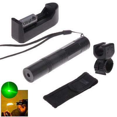 High Quality 532nm Green Laser Pointer Pen Zoomable Burning Matchs with Battery - Black