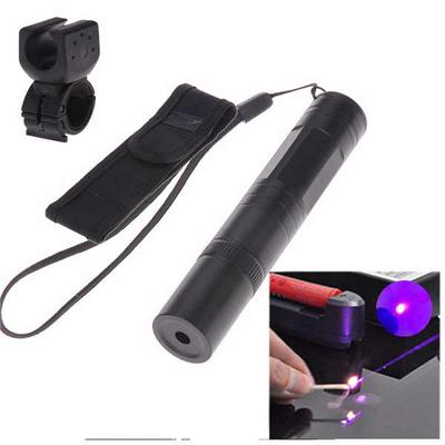 High Quality 405nm Purple Laser Pointer Pen Zoomable Burning Matchs - Black
