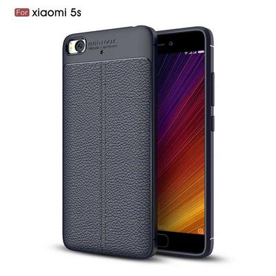 Litchi Pattern Pure Color Leather Coated Soft TPU Back Cover Protective Phone Case for Xiaomi Mi 5s - Black