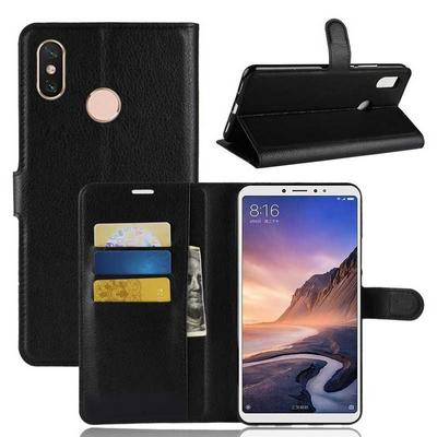 Litchi Pattern Wallet Stand Card Holder Slots PU Leather + TPU Protective Cover Case for Xiaomi Mi Max 3 - Black