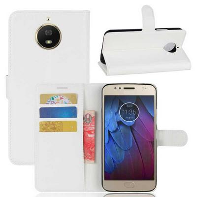 Litchi Pattern Side Flip PU Leather + Soft TPU Card Holder with Stand and Magnetic Buckle Case for Motorola Moto G5S - White