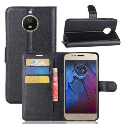 Litchi Pattern Side Flip PU Leather + Soft TPU Card Holder with Stand and Magnetic Buckle Case for Motorola Moto G5S - Black