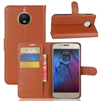 Litchi Pattern Side Flip PU Leather + Soft TPU Card Holder with Stand and Magnetic Buckle Case for Motorola Moto G5S - Brown